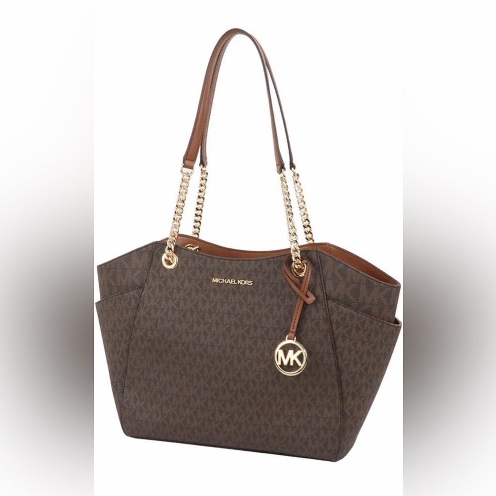 Michael Kors Brown Signature MK Logo Tote with Gold Hardware